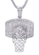 White Gold Plated Cuban Link Chain & Basketball Pendant | Appx. 27.3 Grams