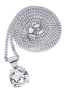 White Gold Plated Cuban Link Chain & Cubic Zirconia Pendant | Appx. 16.3 Grams