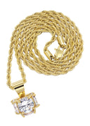 Mens Gold Plated Rope Chain & Cubic Zirconia Pendant | Appx. 19 Grams