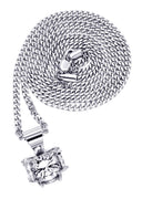 White Gold Plated Cuban Link Chain & Cubic Zirconia Pendant | Appx. 19 Grams