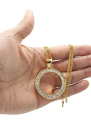 Mens Gold Plated Cuban Link Chain & Circle Pendant | Appx. 25 Grams