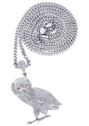 White Gold Plated Cuban Link Chain & Owl Pendant | Appx. 24.8 Grams