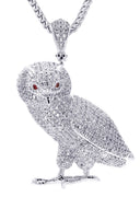 White Gold Plated Cuban Link Chain & Owl Pendant | Appx. 24.8 Grams
