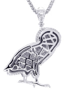 White Gold Plated Cuban Link Chain & Owl Pendant | Appx. 24.8 Grams