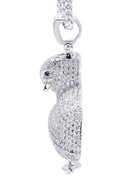 White Gold Plated Cuban Link Chain & Owl Pendant | Appx. 24.8 Grams