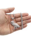 White Gold Plated Cuban Link Chain & Owl Pendant | Appx. 24.8 Grams