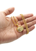 Mens Gold Plated Franco Chain & Football Pendant | Appx. 15.3 Grams