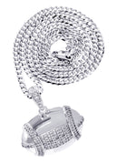 White Gold Plated Cuban Link Chain & Football Pendant | Appx. 15.3 Grams