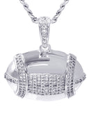 White Gold Plated Cuban Link Chain & Football Pendant | Appx. 15.3 Grams