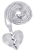 White Gold Plated Cuban Link Chain & Heart Pendant | Appx. 38.5 Grams