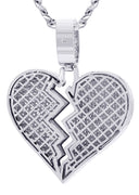 White Gold Plated Cuban Link Chain & Heart Pendant | Appx. 38.5 Grams