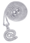 White Gold Plated Cuban Link Chain & @ Pendant | Appx. 18 Grams