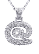 White Gold Plated Cuban Link Chain & @ Pendant | Appx. 18 Grams