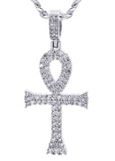 White Gold Plated Cuban Link Chain & Ankh Pendant | Appx. 15.1 Grams