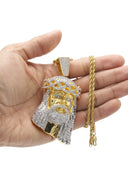 Mens Gold Plated Rope Chain & Jesus Piece Chain | Appx. 88.8 Grams