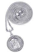 White Gold Plated Cuban Link Chain & Jesus Head Pendant | Appx. 15.8 Grams