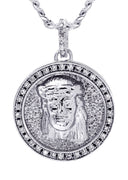 White Gold Plated Cuban Link Chain & Jesus Head Pendant | Appx. 15.8 Grams