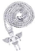 White Gold Plated Cuban Link Chain & Angel Pendant | Appx. 16.3 Grams