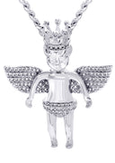 White Gold Plated Cuban Link Chain & Angel Pendant | Appx. 16.3 Grams