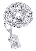 White Gold Plated Cuban Link Chain & Jesus Head Pendant | Appx. 20.1 Grams