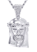 White Gold Plated Cuban Link Chain & Jesus Head Pendant | Appx. 20.1 Grams