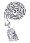 White Gold Plated Cuban Link Chain & Jesus Head Pendant | Appx. 22.7 Grams