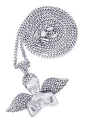White Gold Plated Cuban Link Chain & Angel Pendant | Appx. 19.4 Grams