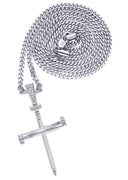 White Gold Plated Cuban Link Chain & Cross Pendant | Appx. 14.5 Grams