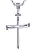 White Gold Plated Cuban Link Chain & Cross Pendant | Appx. 14.5 Grams