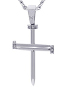 White Gold Plated Cuban Link Chain & Cross Pendant | Appx. 14.5 Grams