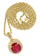Mens Gold Plated Rope Chain & Ruby Pendant | Appx. 12.3 Grams