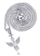 White Gold Plated Cuban Link Chain & Angel Pendant | Appx. 14.2 Grams