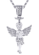 White Gold Plated Cuban Link Chain & Angel Pendant | Appx. 14.2 Grams
