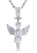 White Gold Plated Cuban Link Chain & Angel Pendant | Appx. 14.2 Grams