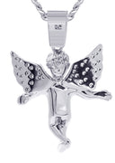 White Gold Plated Cuban Link Chain & Angel Pendant | Appx. 14.2 Grams