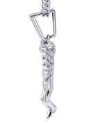 White Gold Plated Cuban Link Chain & Angel Pendant | Appx. 14.2 Grams