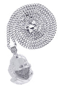White Gold Plated Cuban Link Chain & Masked Benjamin Franklin Pendant | Appx. 31.7 Grams