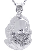 White Gold Plated Cuban Link Chain & Masked Benjamin Franklin Pendant | Appx. 31.7 Grams