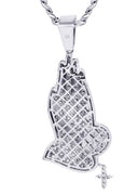 White Gold Plated Cuban Link Chain & Praying Hands Pendant | Appx. 28 Grams