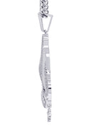 White Gold Plated Cuban Link Chain & Praying Hands Pendant | Appx. 28 Grams