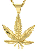 Mens Gold Plated Franco Chain & Marihuana Leaf Pendant | Appx. 17.4 Grams