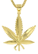 Mens Gold Plated Franco Chain & Marihuana Leaf Pendant | Appx. 17.4 Grams