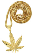 Mens Gold Plated Franco Chain & Marihuana Leaf Pendant | Appx. 17.4 Grams