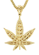 Mens Gold Plated Franco Chain & Marihuana Leaf Pendant | Appx. 21.6 Grams
