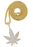 Mens Gold Plated Franco Chain & Marihuana Leaf Pendant | Appx. 21.6 Grams
