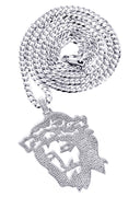 White Gold Plated Cuban Link Chain & Jesus Head Pendant | Appx. 46.5 Grams