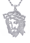White Gold Plated Cuban Link Chain & Jesus Head Pendant | Appx. 46.5 Grams