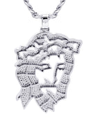 White Gold Plated Cuban Link Chain & Jesus Head Pendant | Appx. 46.5 Grams