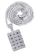 White Gold Plated Cuban Link Chain & Dog Tag Pendant | Appx. 40.2 Grams
