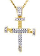 Mens Gold Plated Cuban Link Chain & Cross Pendant | Appx. 15 Grams